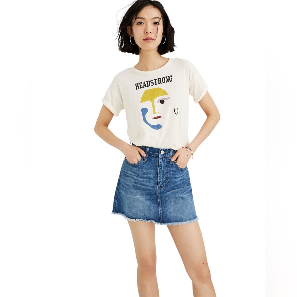 Madewell Womens Denim Mini Skirt Waisted Cuttoff Hem Blue Size 24